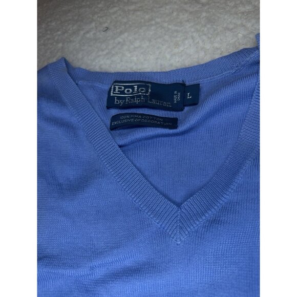 Polo Ralph Lauren Mens Sweater Vest Blue V Neck Sleeveless Tight Knit Large L - Picture 2 of 8